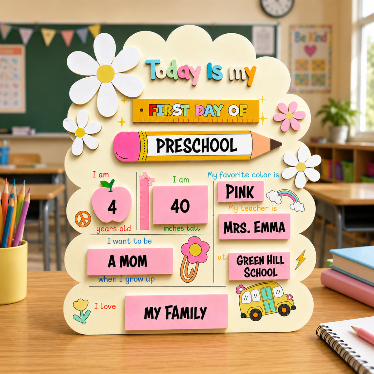 Personalized First Day Of My Pre-school Wooden Board TH10 170501