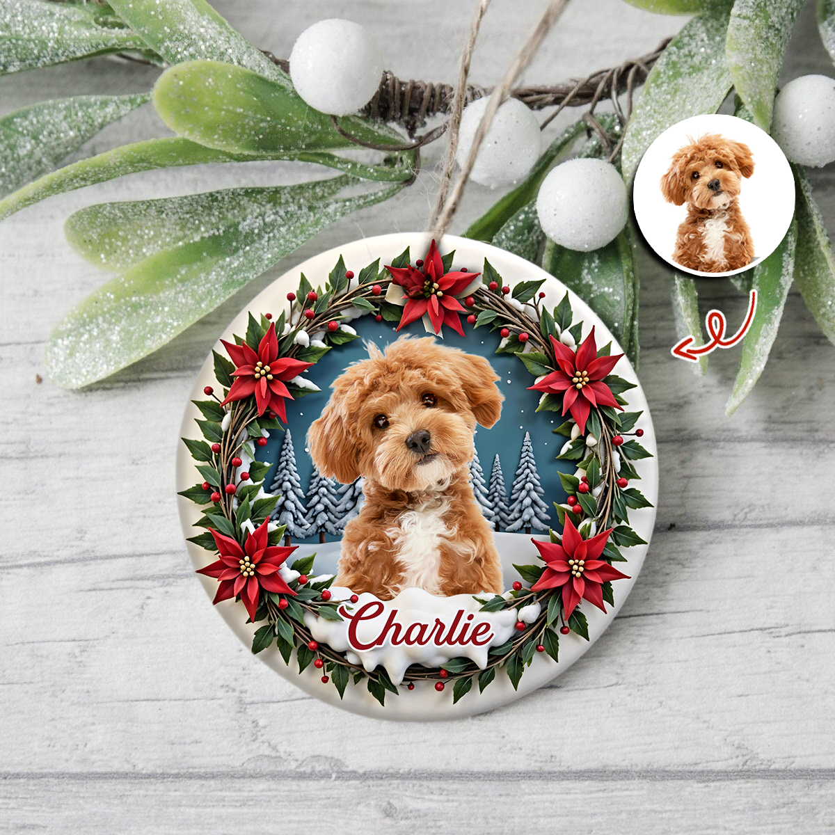 Custom Photo Dog Personalized Ceramic Ornament For Christmas HA75 897060