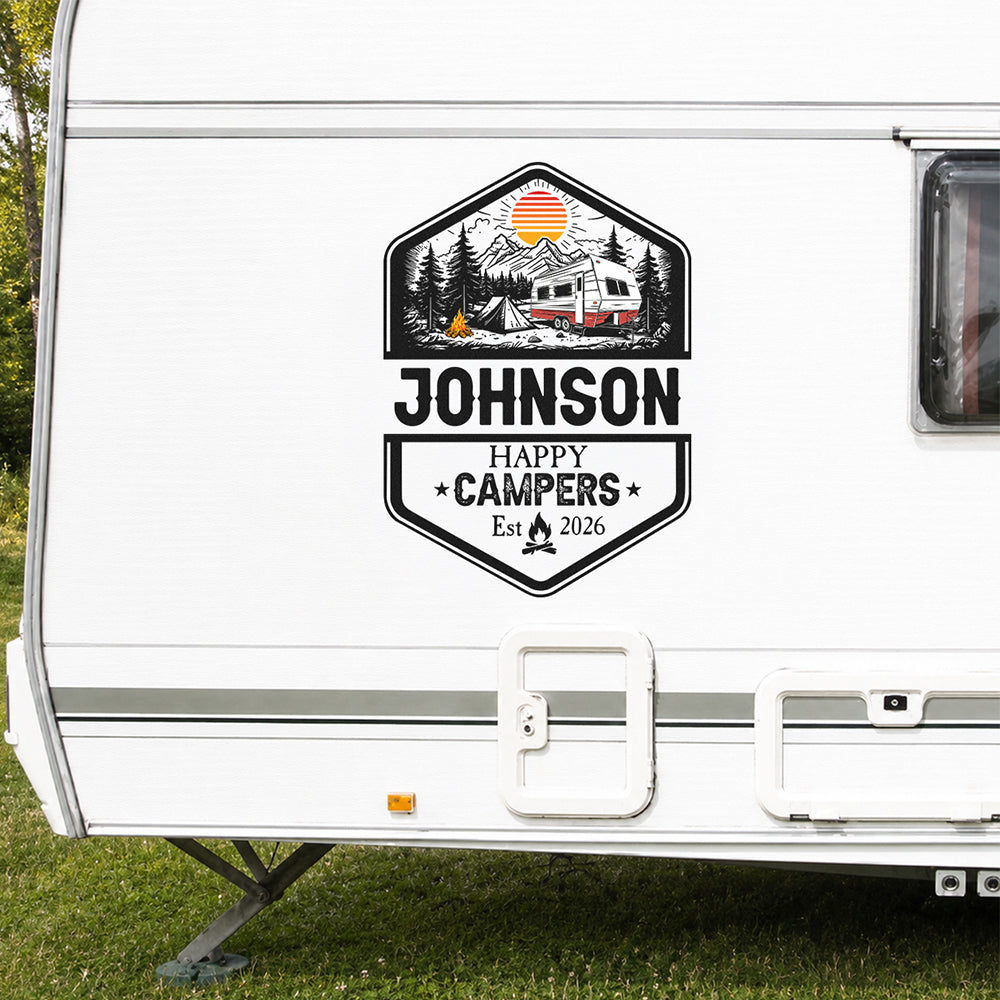 Personalized Family Name Happy Campers Adventures RV Decal Sticker LM32 669403