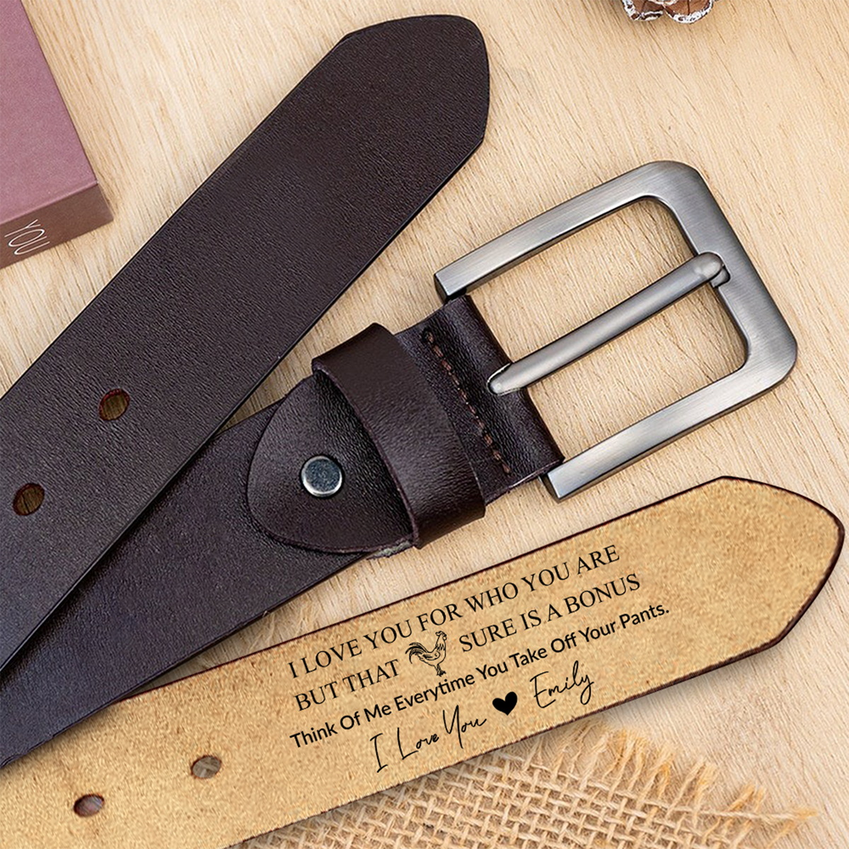 Personalized Message Belt for Him – Leather Belt Gift from Wife, Romantic Gift for Husband LM32 899837