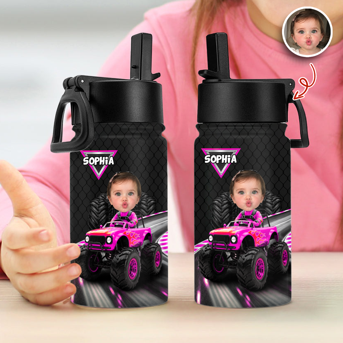 Custom Kid Photo Racing Into Adventure Personalized Kid Water Bottle Back to School Gift HA75 921744
