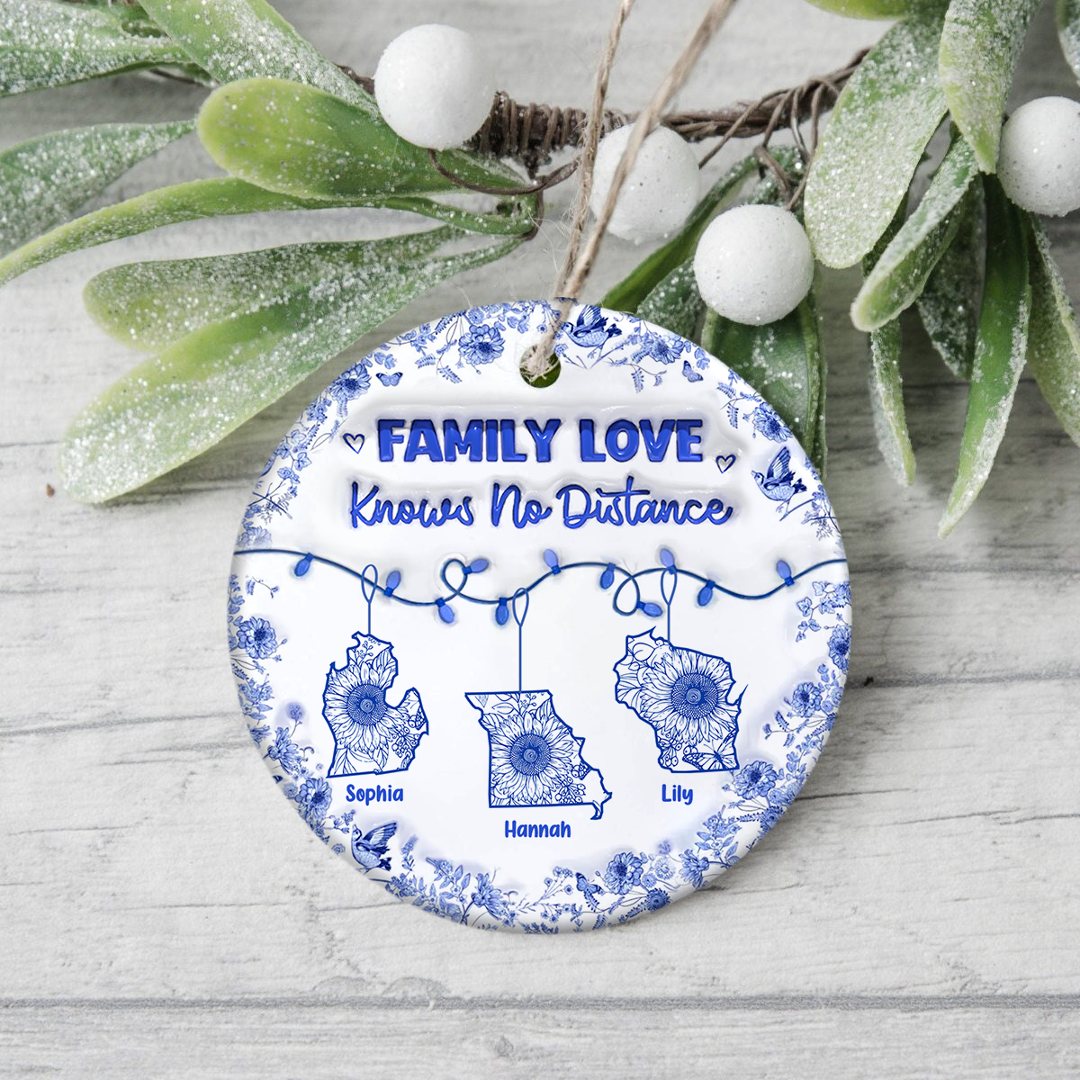 Personalized Family Love Knows No Distance 3D Inflated Effect Ceramic Ornament CH07 899062