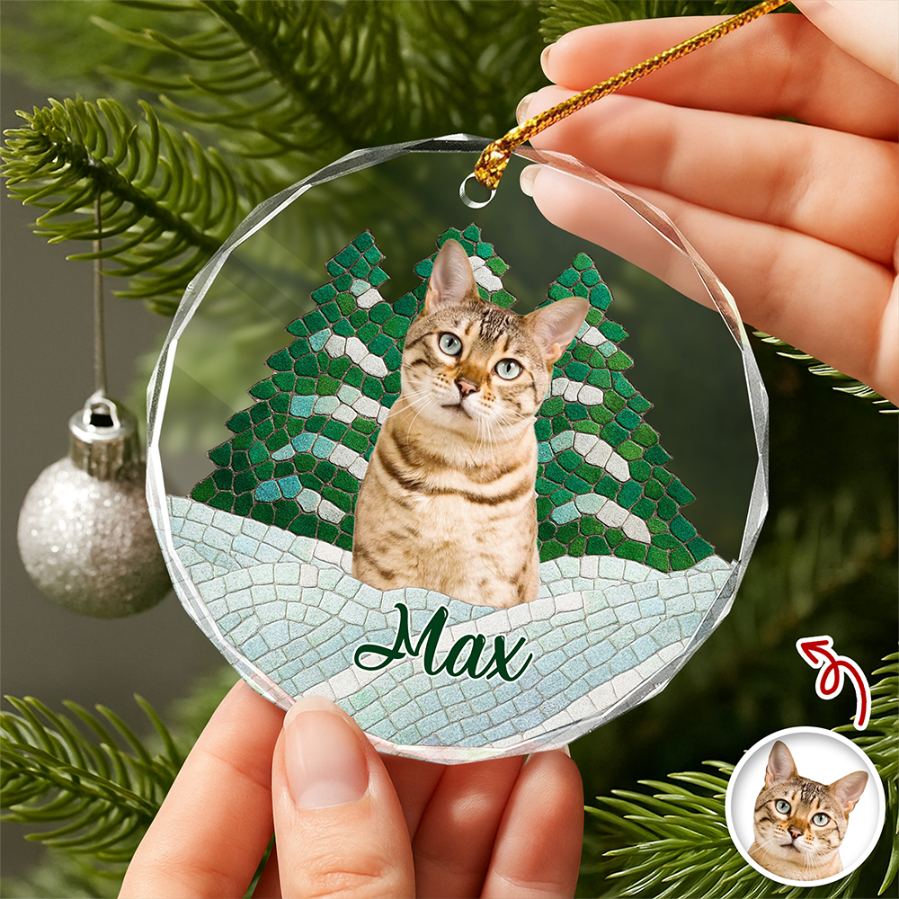 Custom Photo Cat Mosaic Style Glass Ornament Christmas Gift LM32 895049