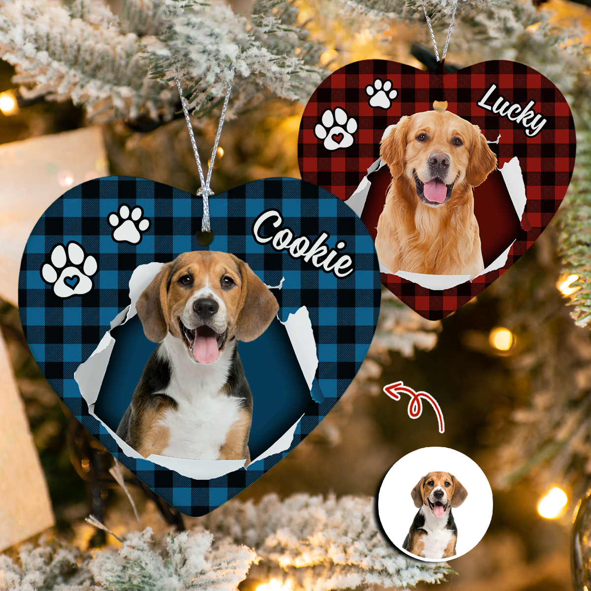 Custom Photo Dog Christmas Heart Shaped Ceramic Ornament HA75 897456