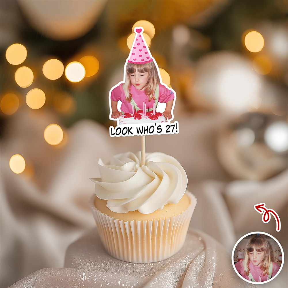Custom Look Who’s Photo Cupcake Topper Funny Birthday Party Favors LM32 899913