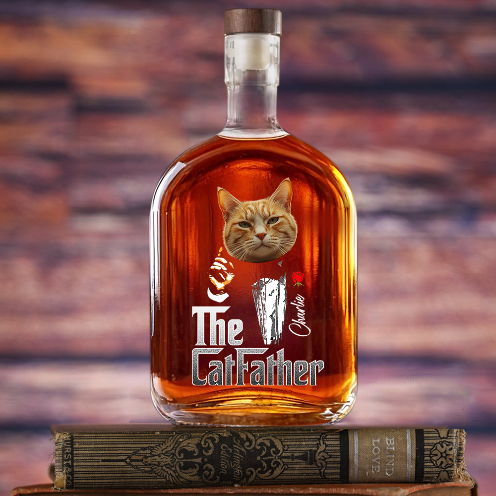 Custom Photo The Catfather Gentlemen Cat Whiskey Bottle Cat Lovers Gift HO82 894050