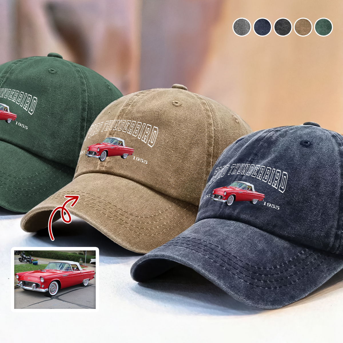 Custom Car Photo Personalized Washed Denim Baseball Cap TH10 894413
