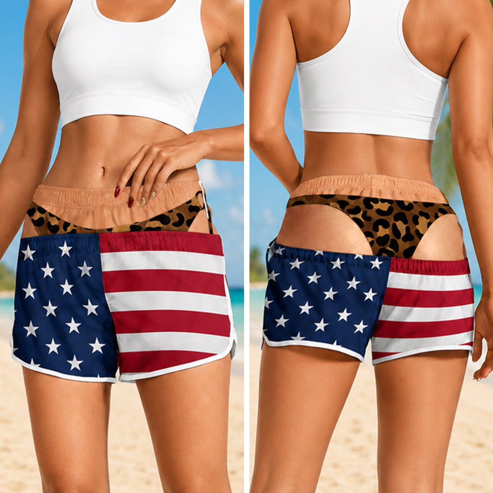Custom Funny Patriotic Women's Beach Short Wide Load Birthday Gag Gift For Her HA75 921770