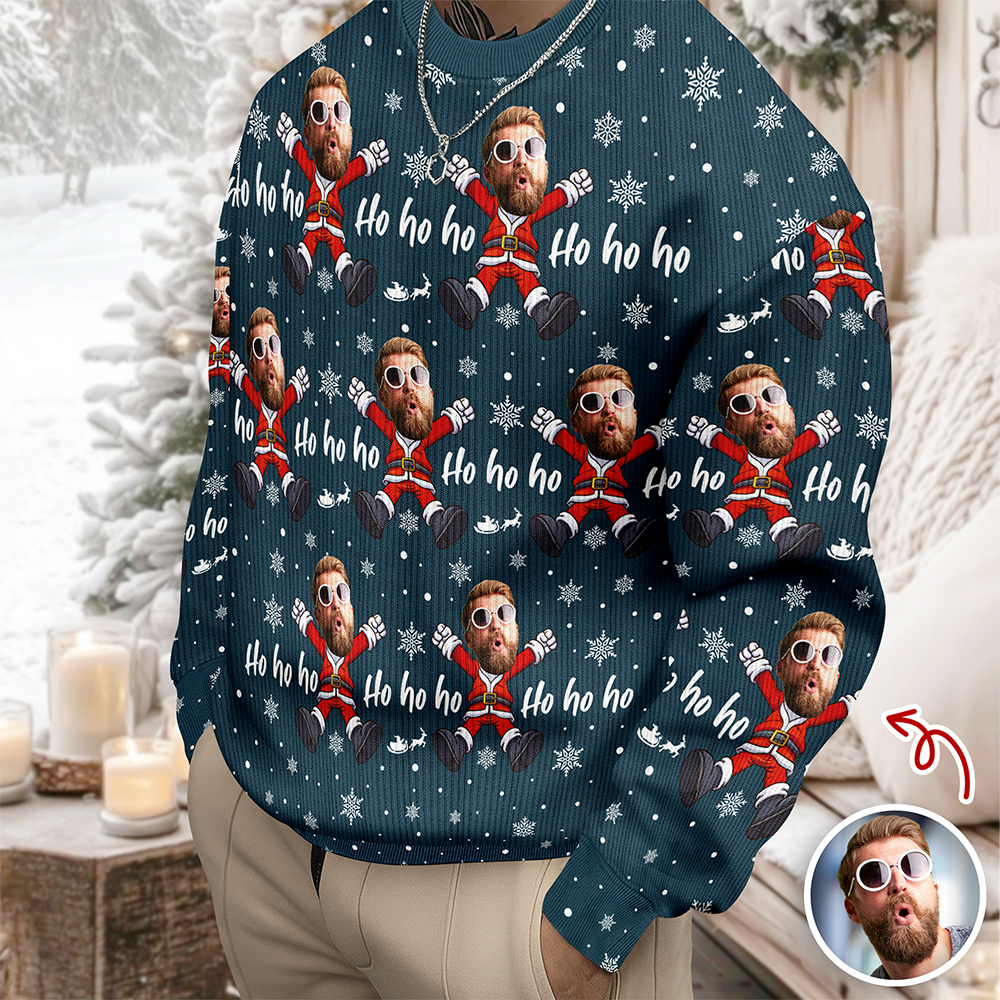 Custom Ho Ho Ho Family Photo Personalized Ugly Sweater Funny Christmas Gift CH07 899674