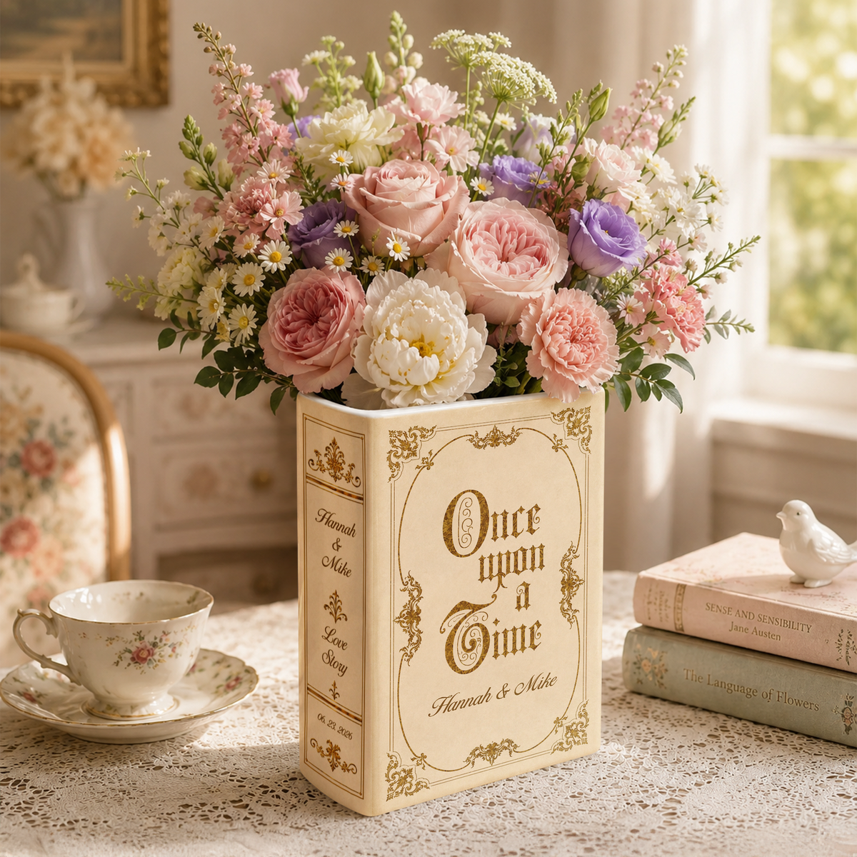 Personalized Vintage Once Upon A Time Wedding Ceramic Book Vase Wedding Gift CH07 180404