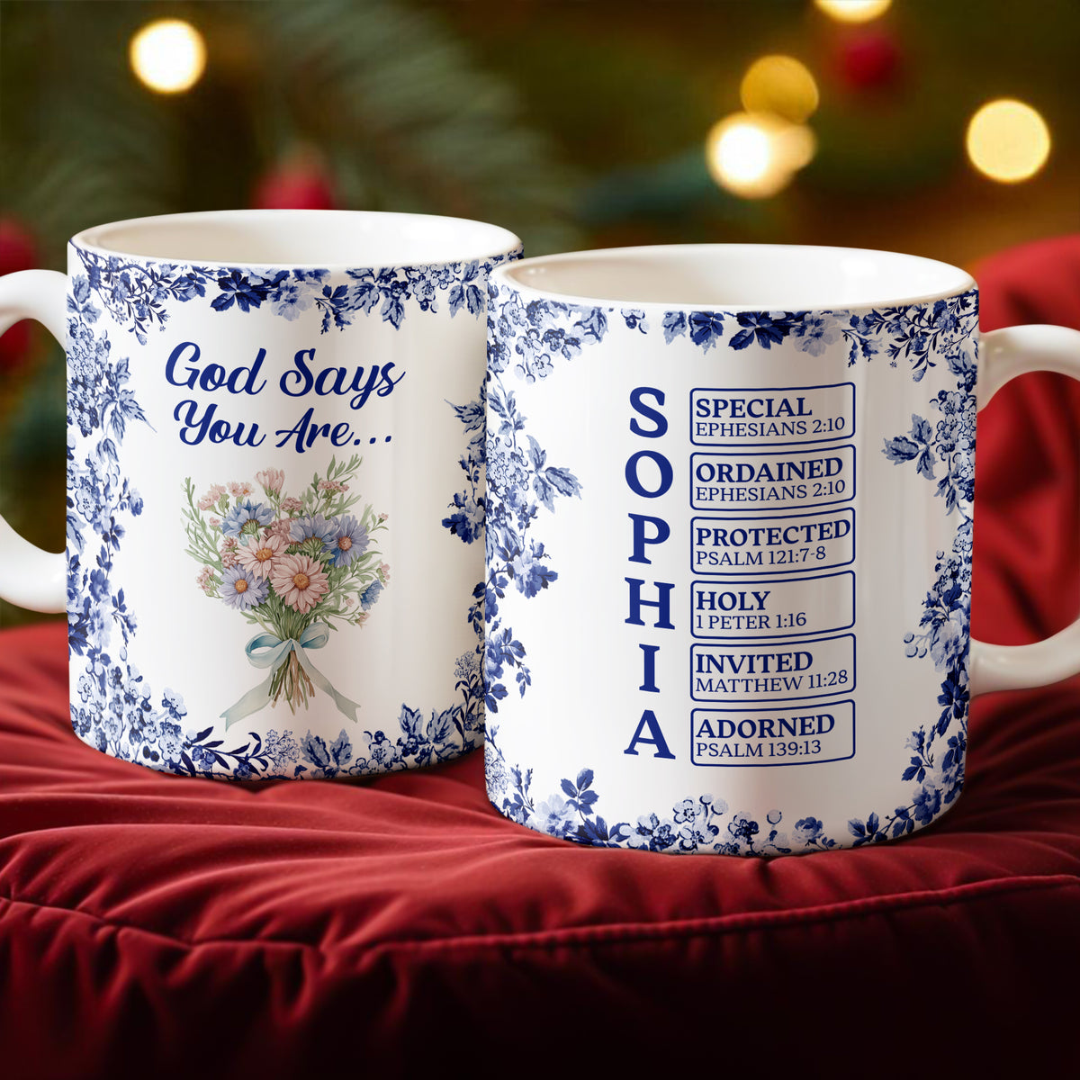 Custom Name Letter God Says I Am Flower Toile De Jouy Style Print Full Mug LM32 895391