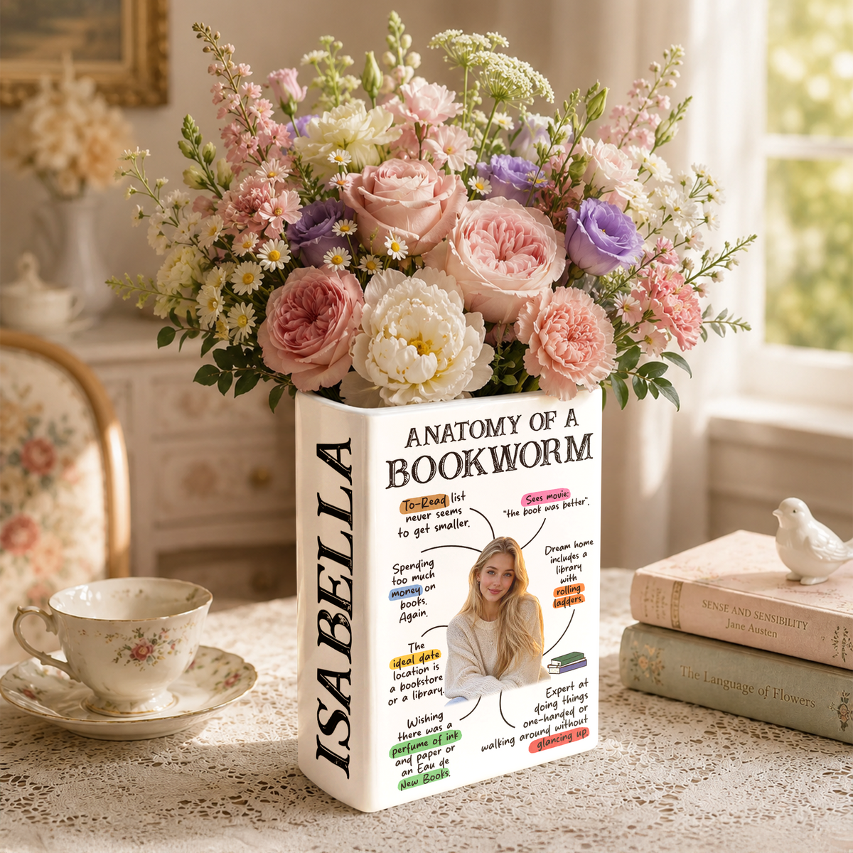 Custom Photo Anatomy Of A Bookworm Ceramic Book Vase, Gift For Bookworms & Book Lovers LM32 669825