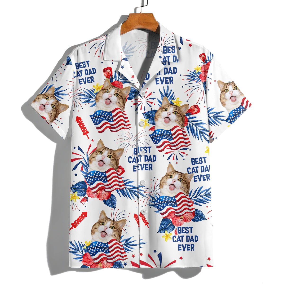 Custom Dog Cat Photo Personalized Patriotic Tropical Hawaiian Shirt 4th Of July Gift CH07 895688
