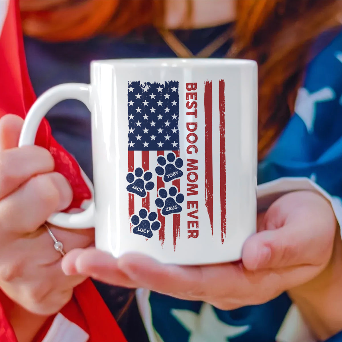 Custom Name Best Dog Dad, Dog Mom Ever American Flag Back White Mug TH10 169927