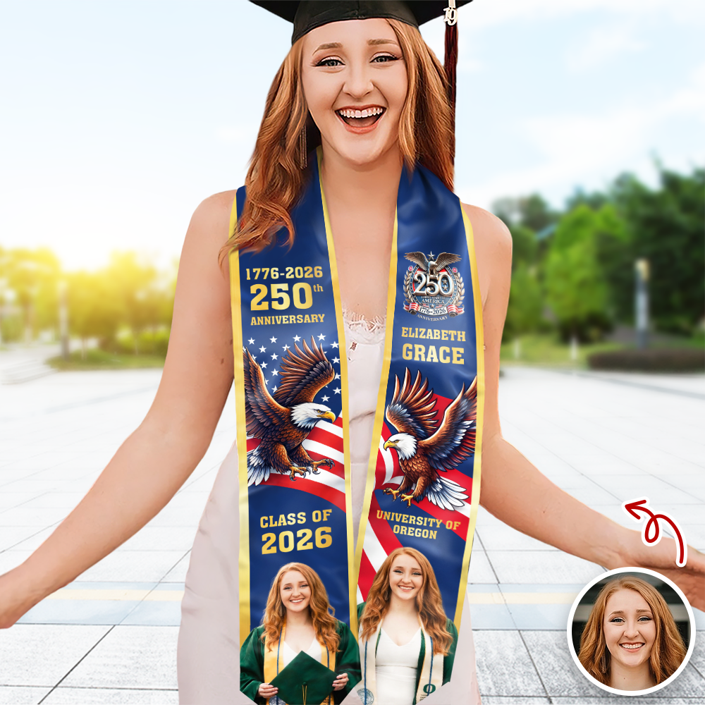 Custom Photo Class Of 2026 With US 250 Years Graduation Stole HO82 901480