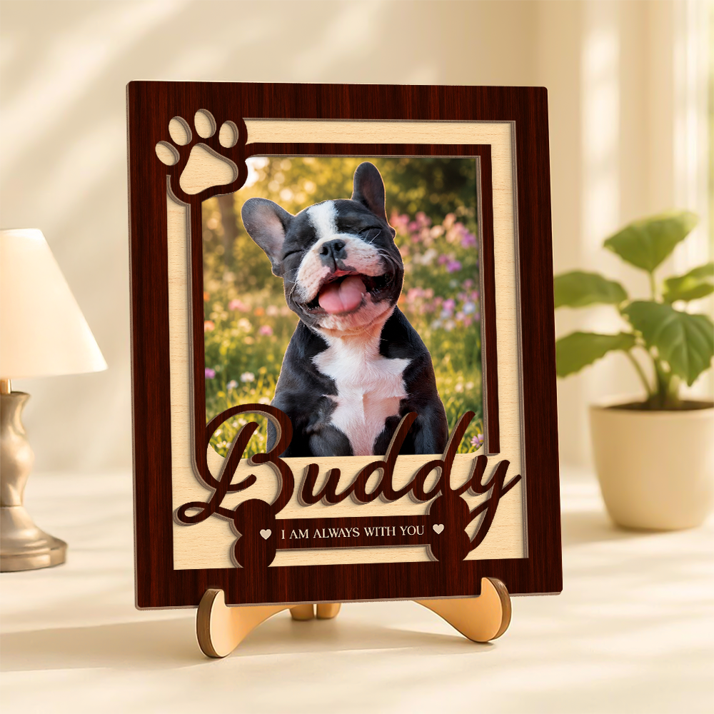 Personalized Pet Memorial Photo Frame, Custom Dog Loss Wooden Sign, Paw Print Picture Plaque HO82 903034