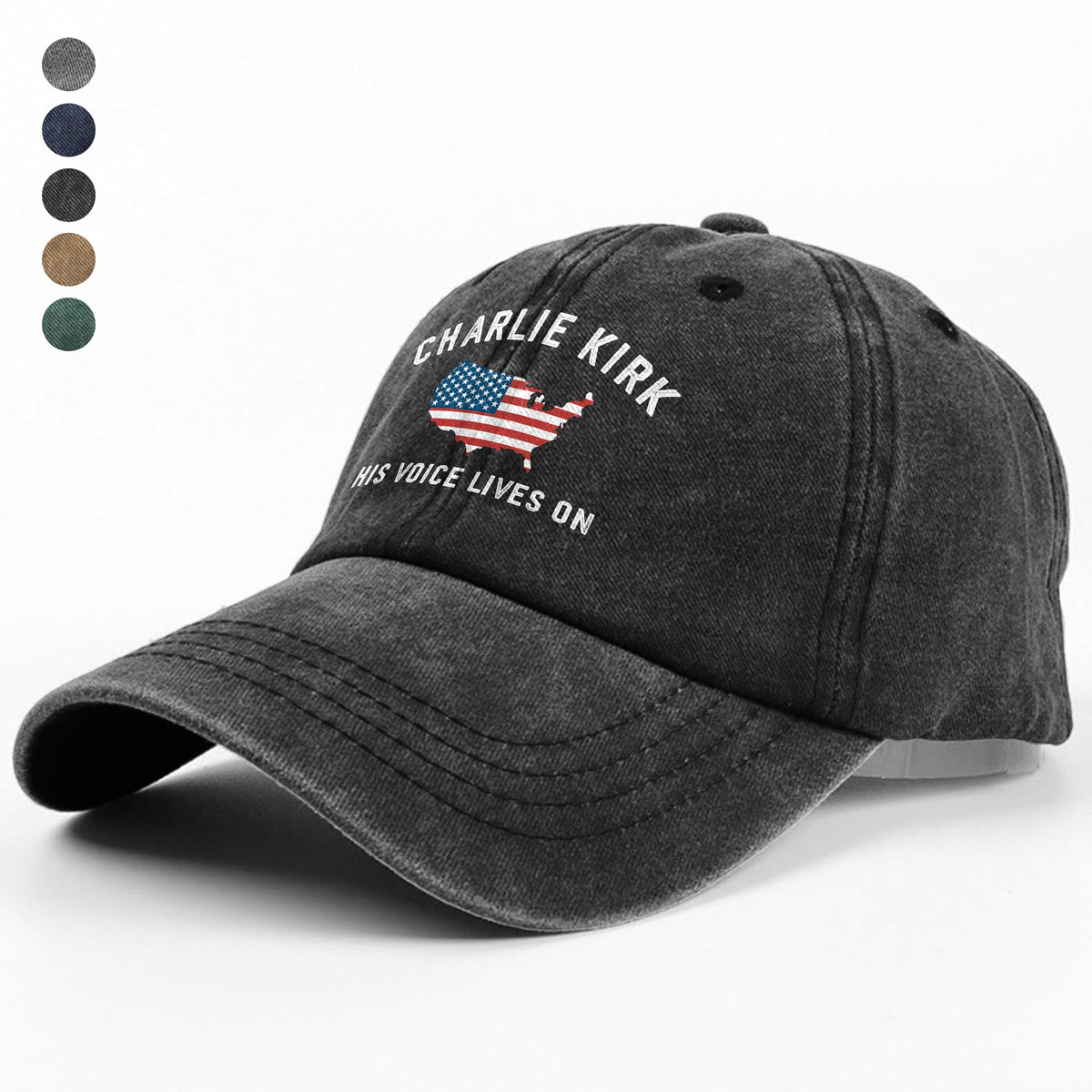 Charlie Kirk - His Voice Lives On Washed Denim Baseball Cap LM32 65459