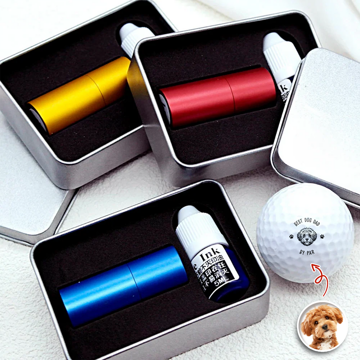 Custom Photo Best Dog Dad, Cat Dad By Par Golf Ball Stamp Box Gift for Golfer HA75 898520
