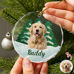 Custom Photo Dog Mosaic Style Glass Ornament Christmas Gift LM32 895047