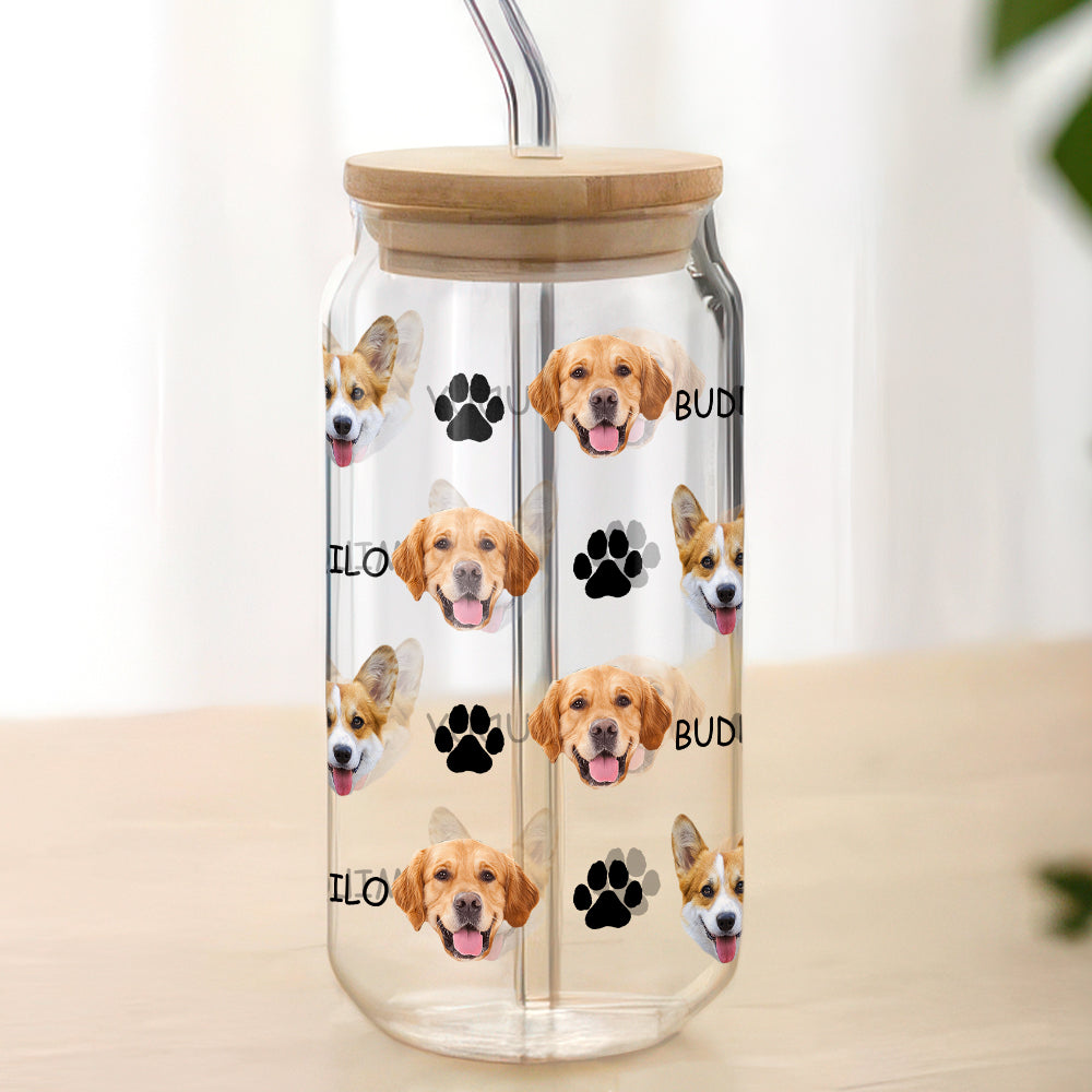 Custom Photo With Name Favorite Funny Heart Glass Can With Lid For Couple, Pet Lovers LM32 897833