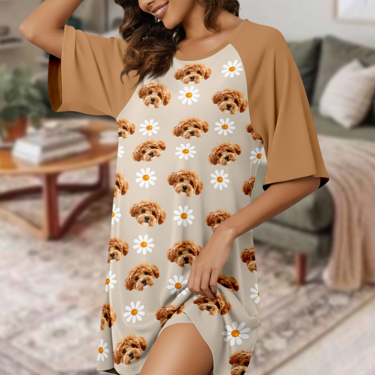 Custom Dog Cat Photo With Icon Raglan Nightgown Gift For Mom TH10 169479