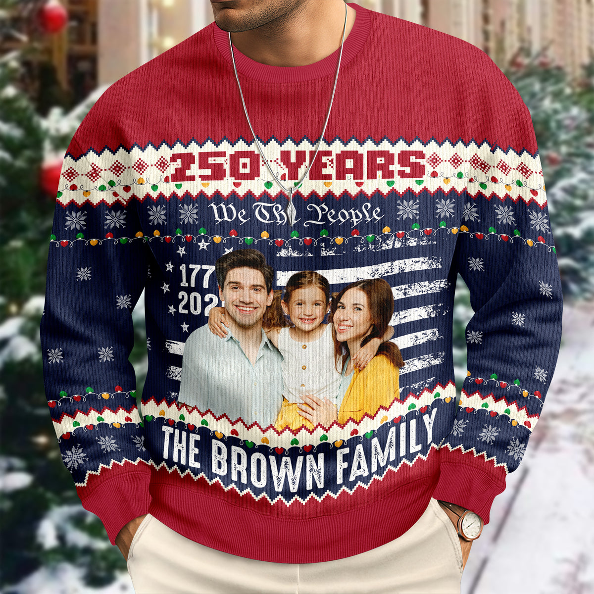 Custom Family Photo 250 Years USA 250th Birthday 1776 - 2026 Ugly Sweater LM32 897141