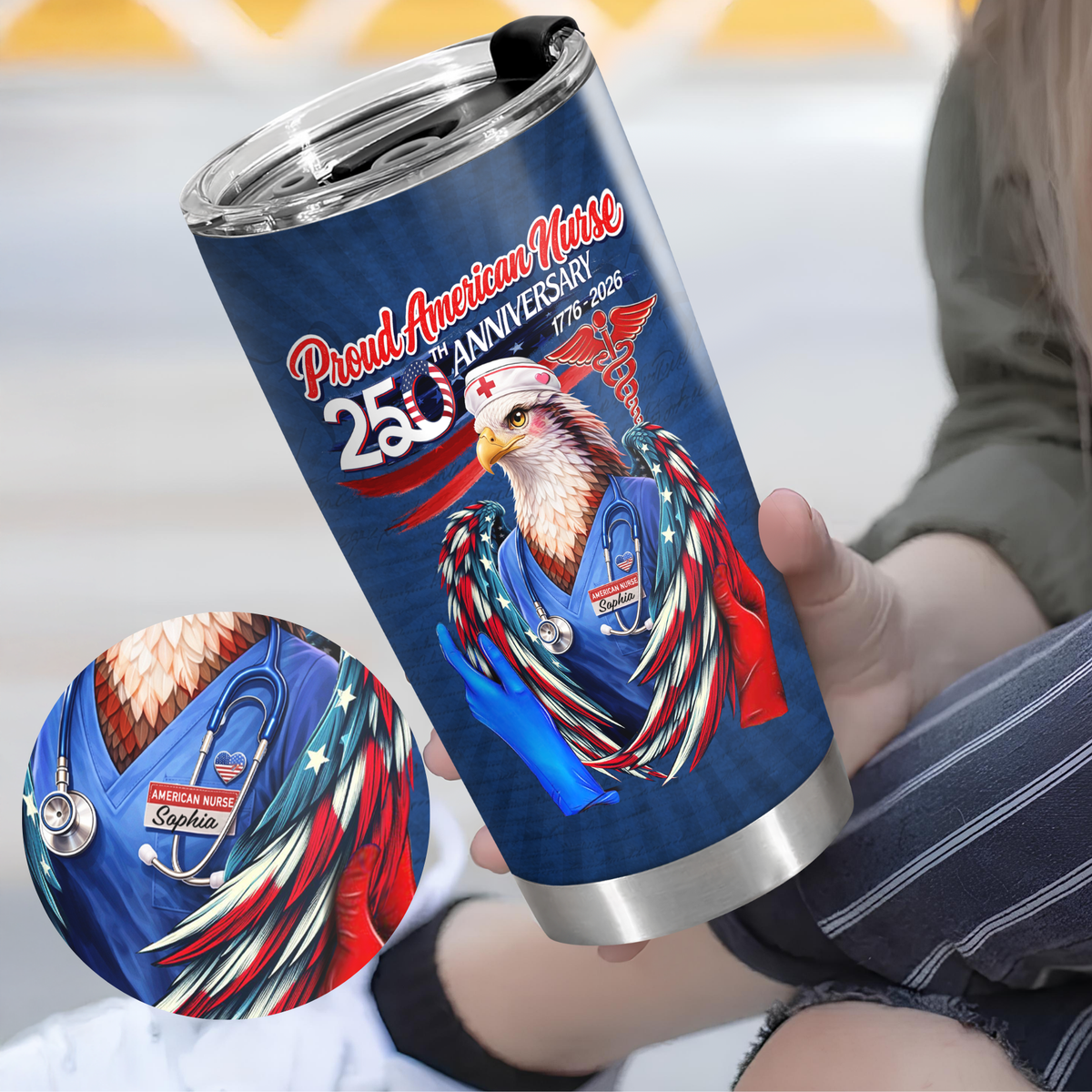Personalized Name Proud American Nurse 250th Anniversary Fat Tumbler LM32 899039