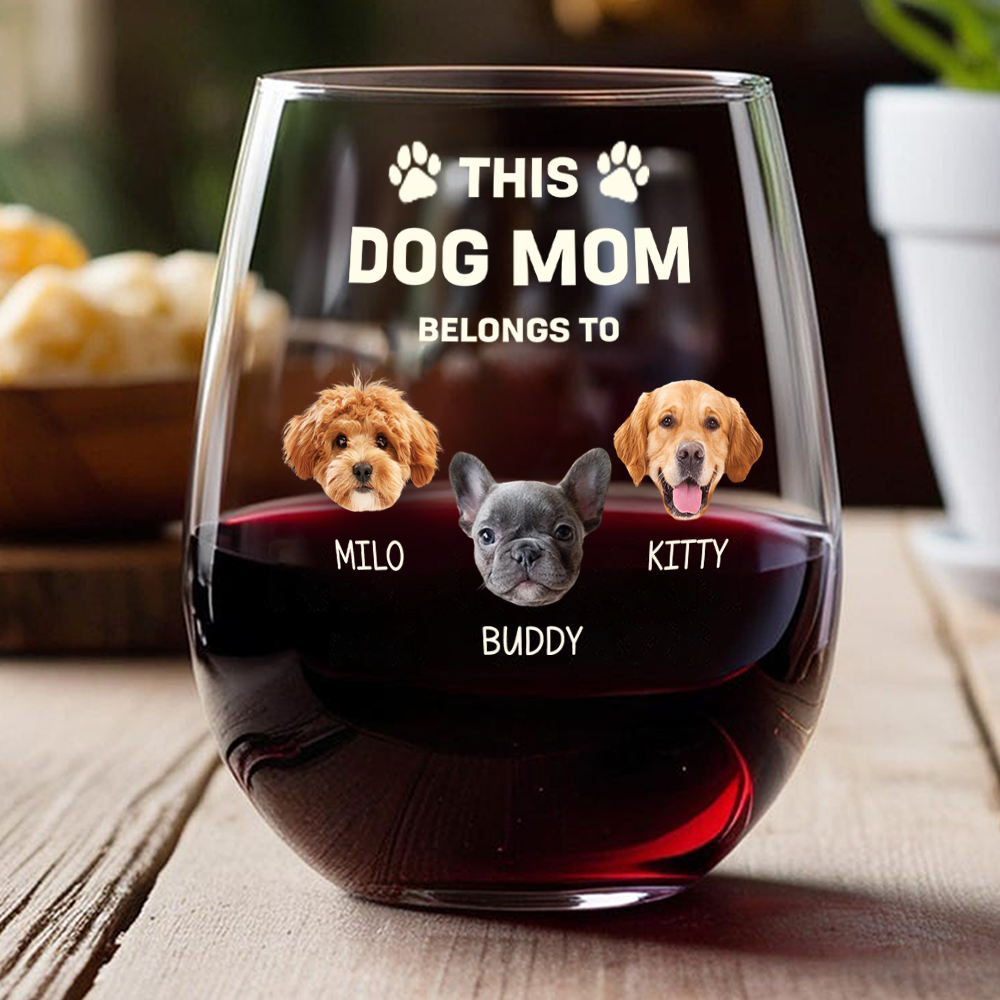 Custom Photo This Dog Mom Belongs To Me Dog Lover Wine Glass TH10 892681