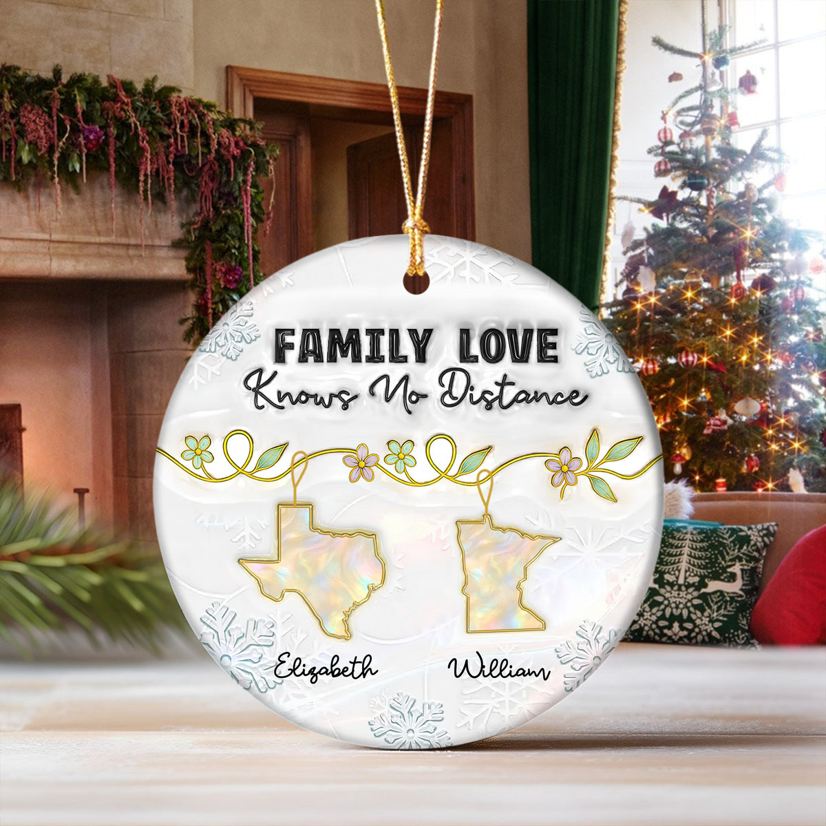 Custom Pearl Family Love Knows No Distance 3D Effect Ceramic Ornament LM32 895529