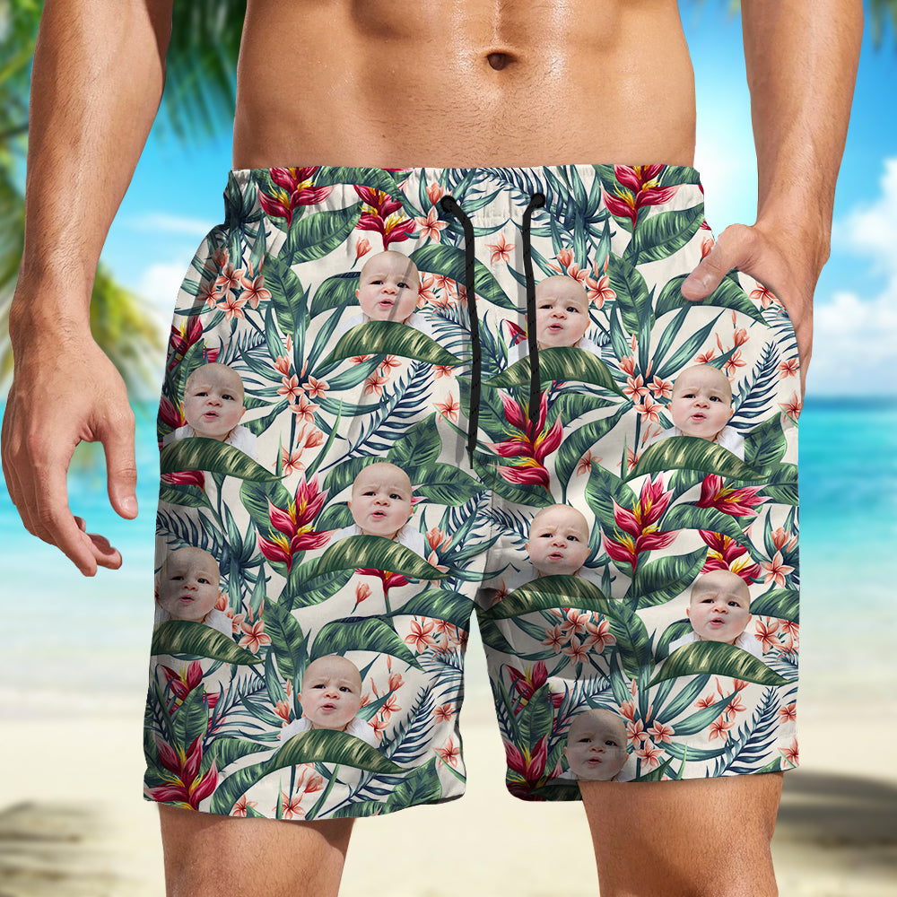 Custom Human Photo Hawaii In The Air Family Man's Beach Short HO82 894274
