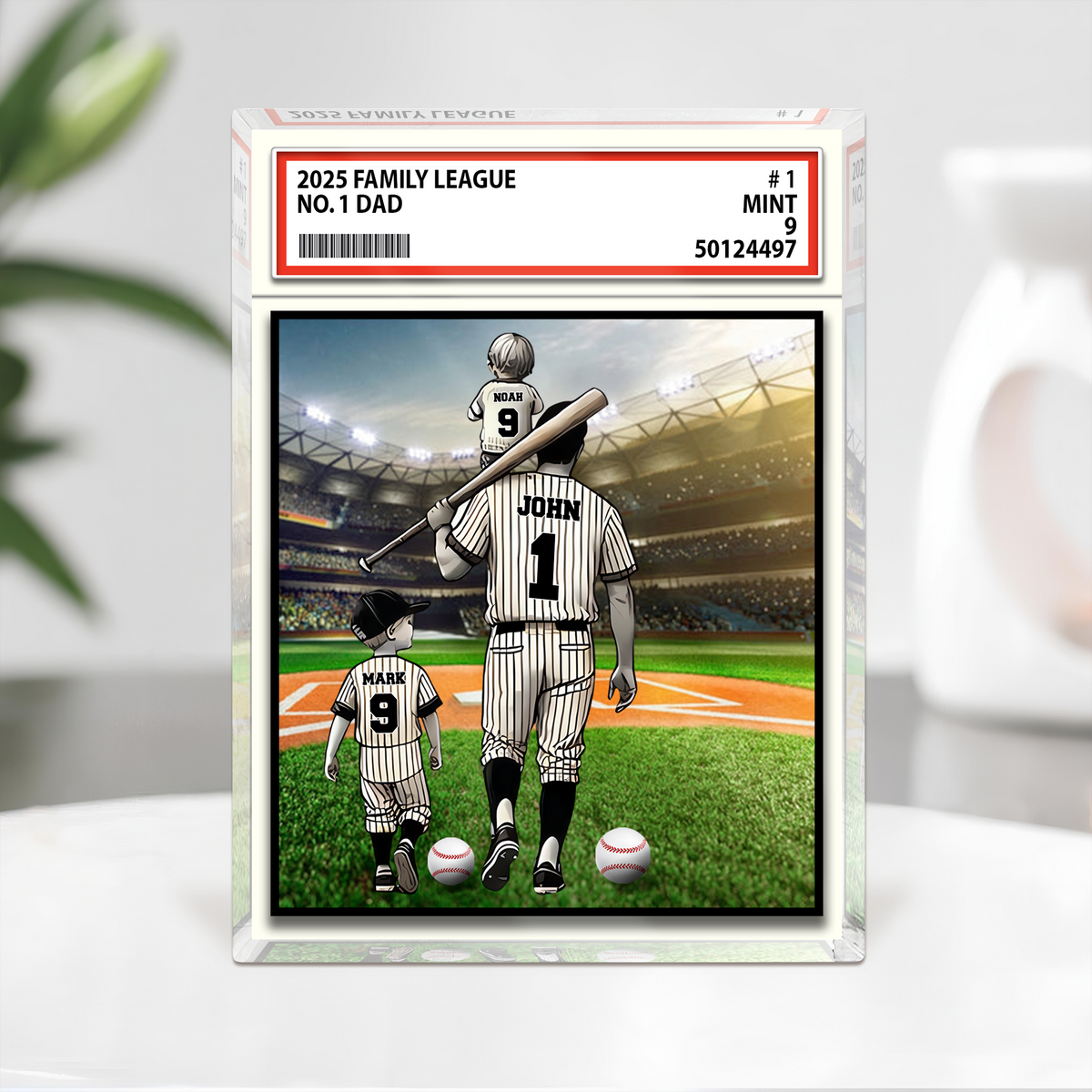 Baseball No. 1 Dad Grandpa Man & Kids Trading Card Style Acrylic Block Plaque Personalized Gift For Father's Day HO82 893980