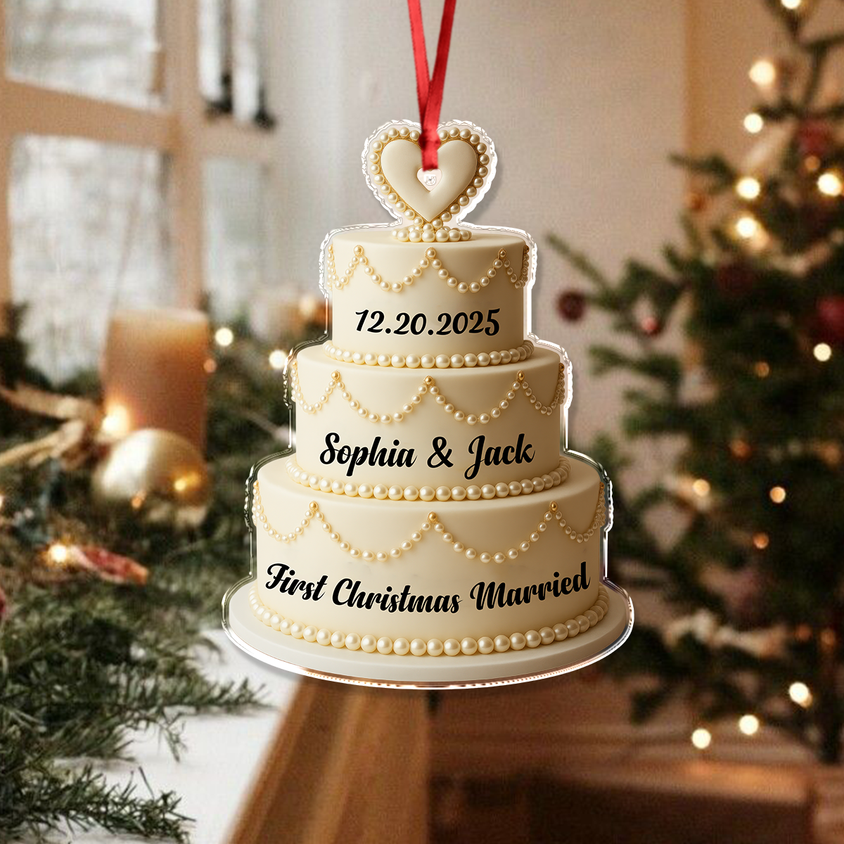 Personalized Wedding Cake - First Christmas Married Acrylic Ornament HA75 892976