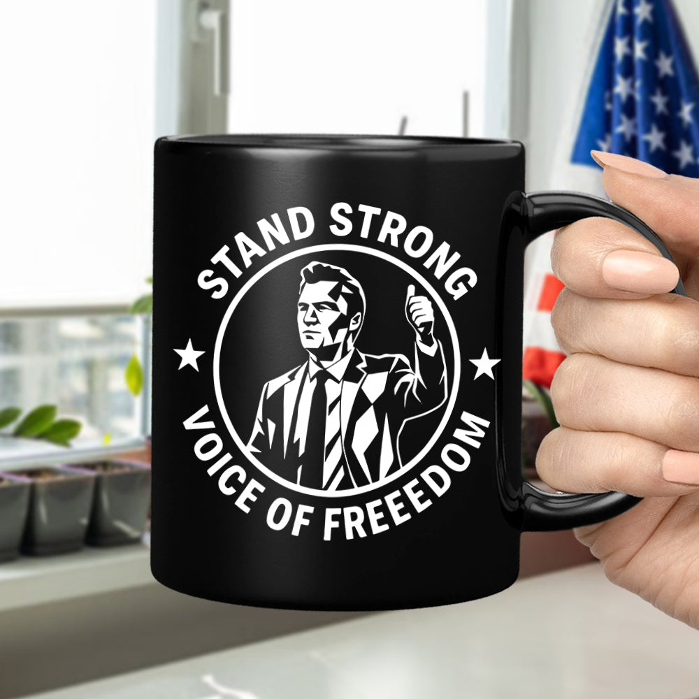 Stand Strong Charlie Kirk - Voice Of Freedom Memorial Black Mug LM32 65535
