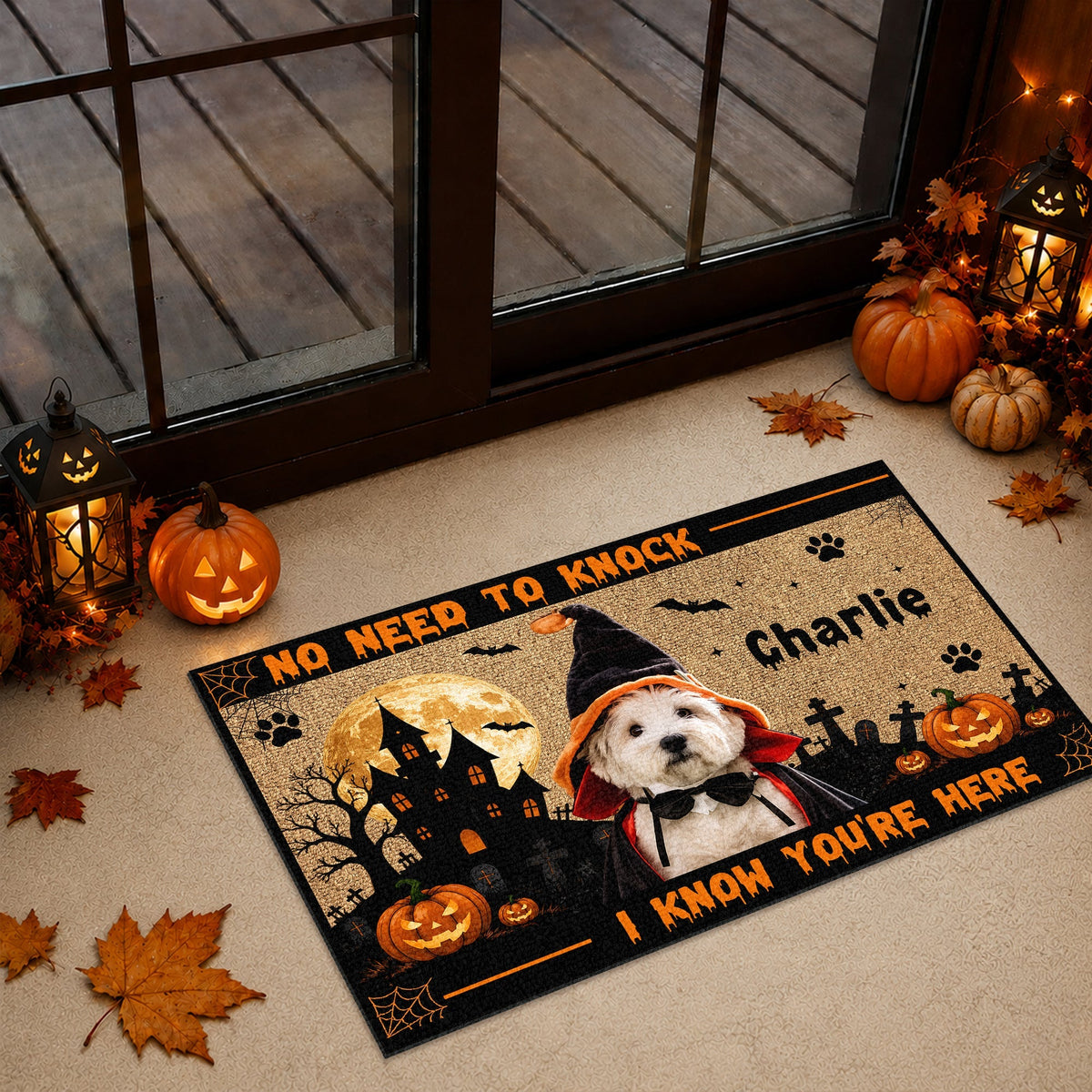 Custom Dog Cat Photo No Need To Knock We Know You're Here Halloween Doormat HO82 903222