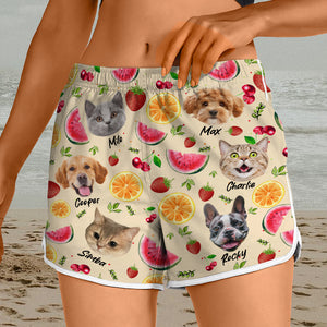 Custom Cute Pet Face Watercolor Tropical Summery Women's Beach Short CH07 896038