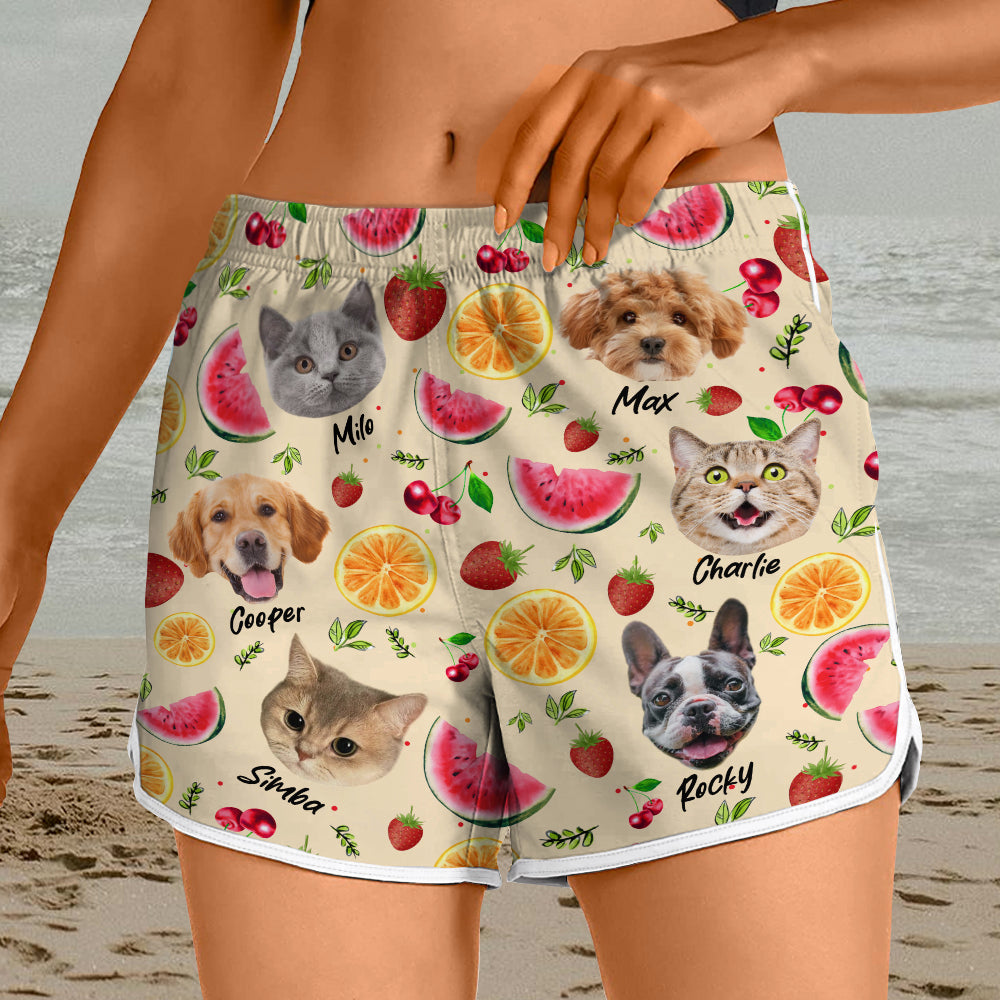 Custom Cute Pet Face Watercolor Tropical Summery Women's Beach Short CH07 896038