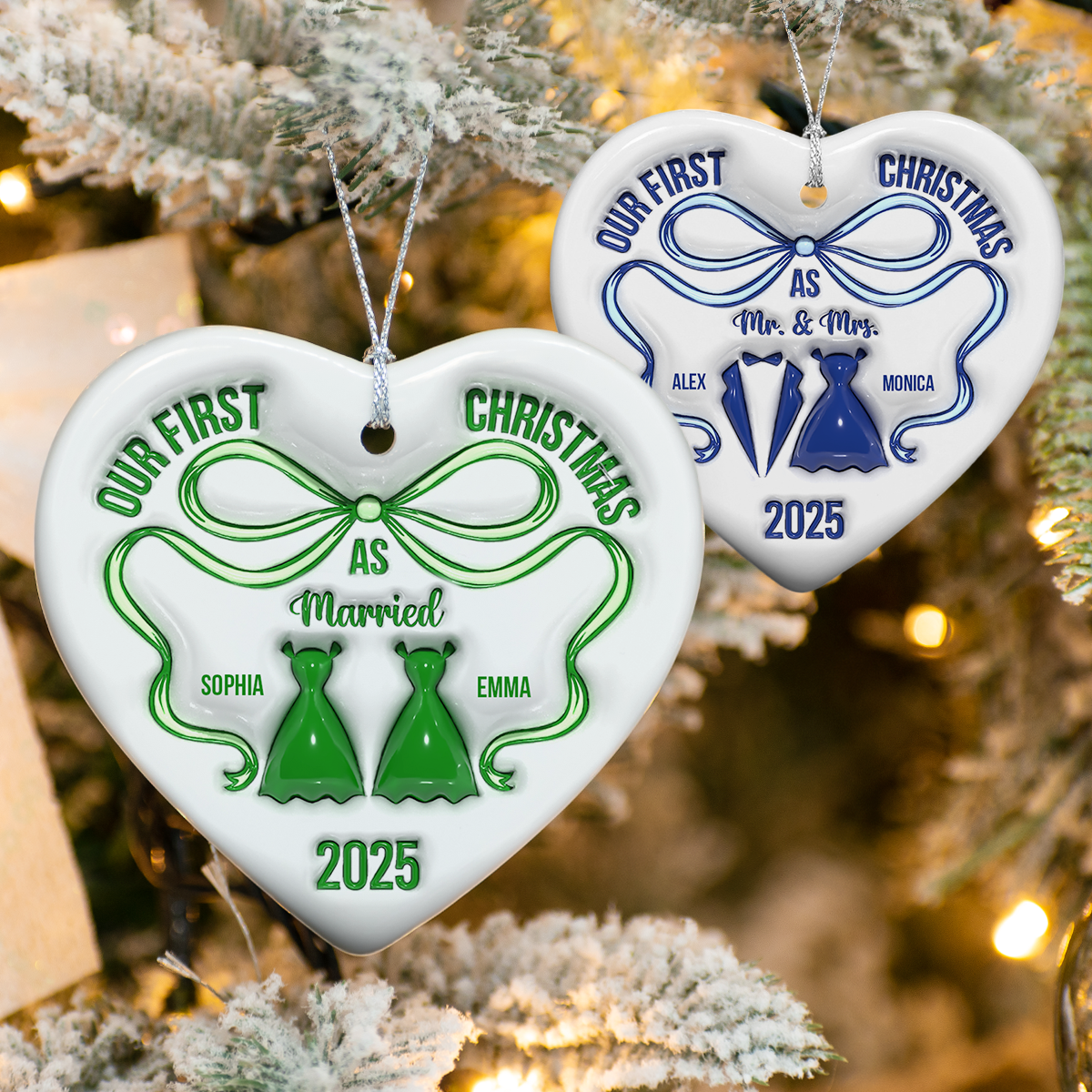 Mr And Mrs Blue - Personalized 3D Inflated Effect Heart Shaped Ceramic Ornament LM32 895379