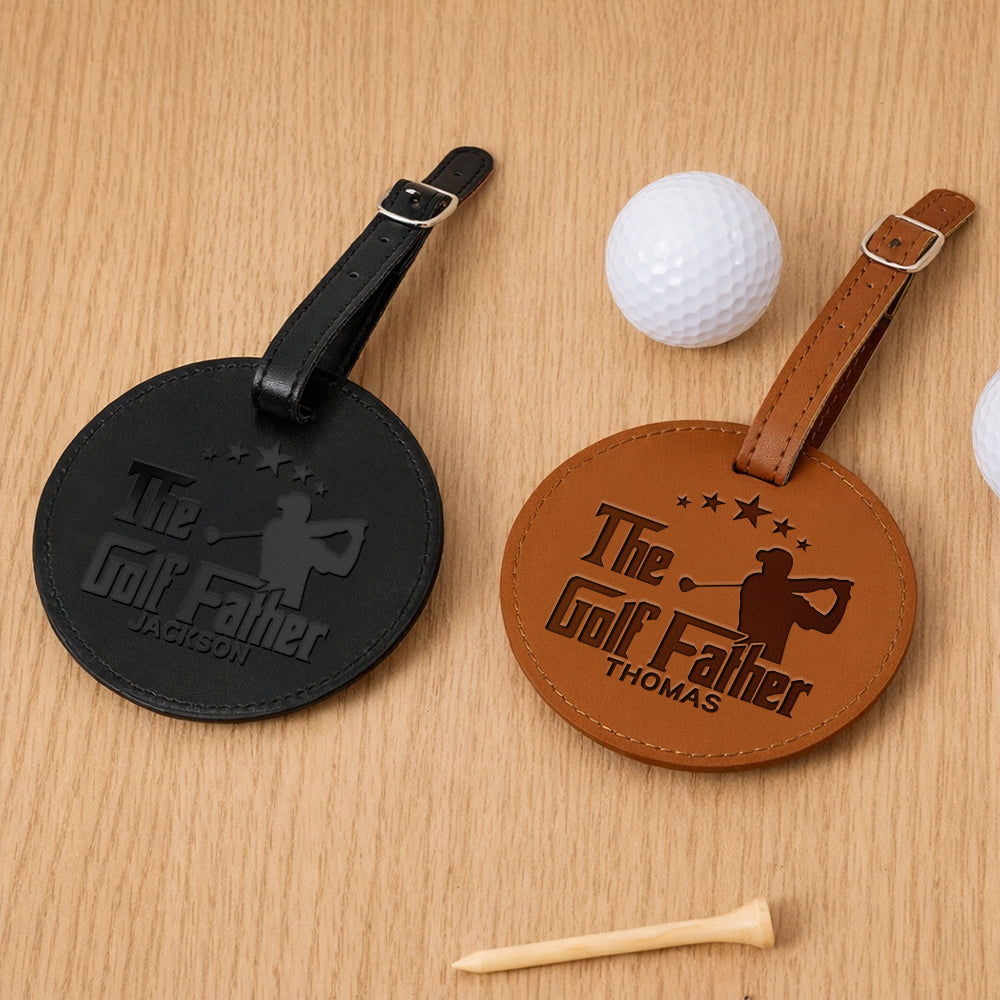 Custom Name The Golf Father Leather Golf Bag Tag Gift with Golf Tees, Personalized Leather Golf Bag Tag Gift with Golf Tees, Gift for Golfer HO82 900816