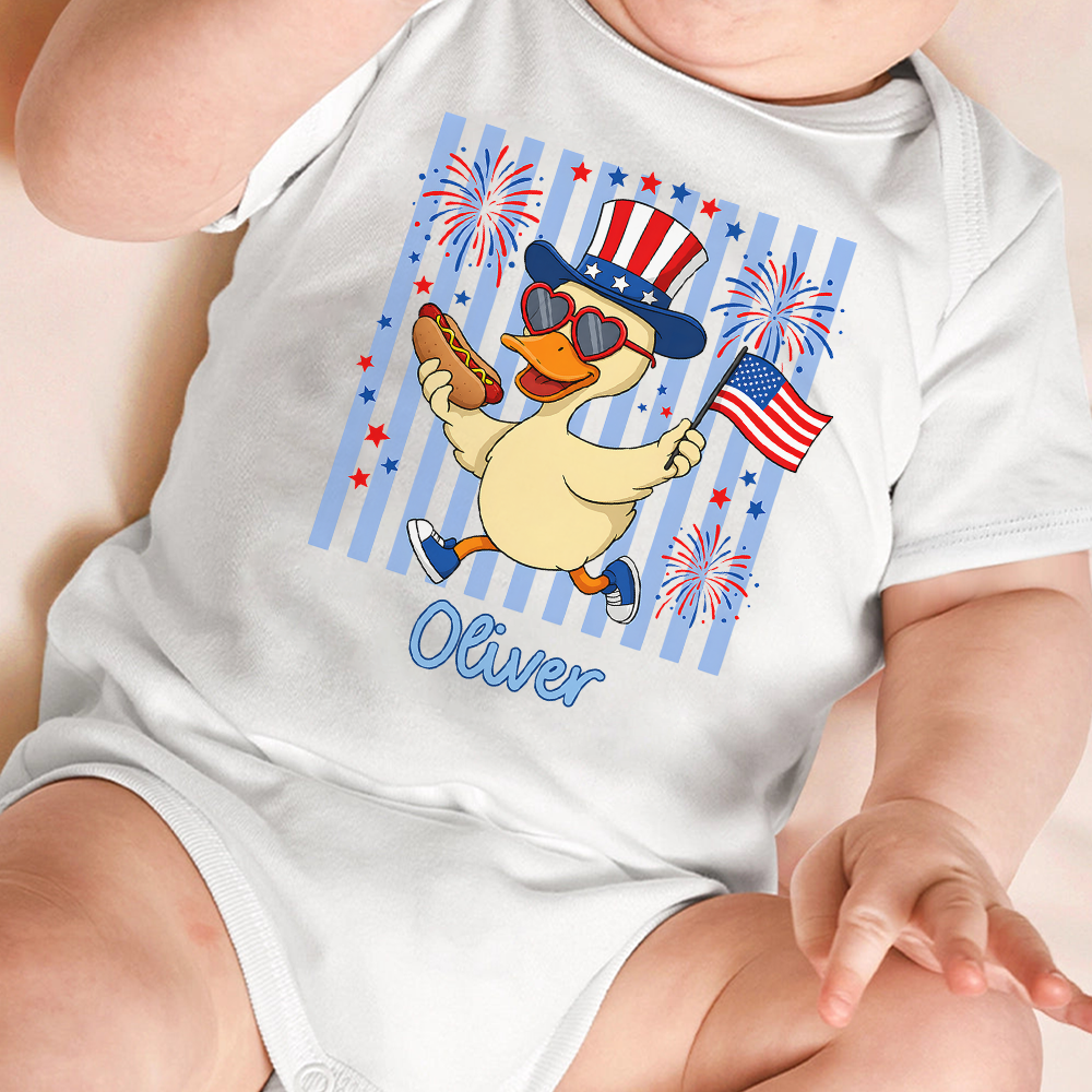 Custom Name Patriotic Duck 4th Of July Baby Onesie - Independence Day Outfit for Baby LM32 669215
