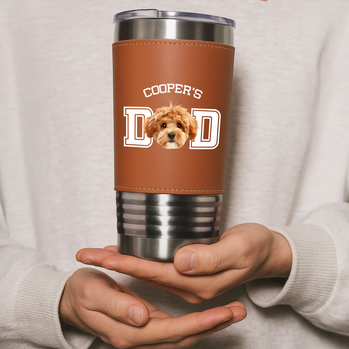 Custom Dog Photo Leather Tumbler TH10 894063