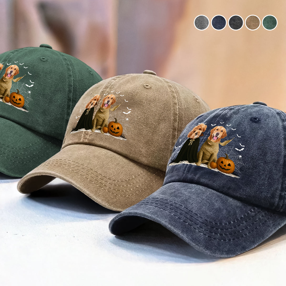 Custom Photo Gothic Halloween Washed Denim Baseball Cap For Dog Lovers TH10 896157