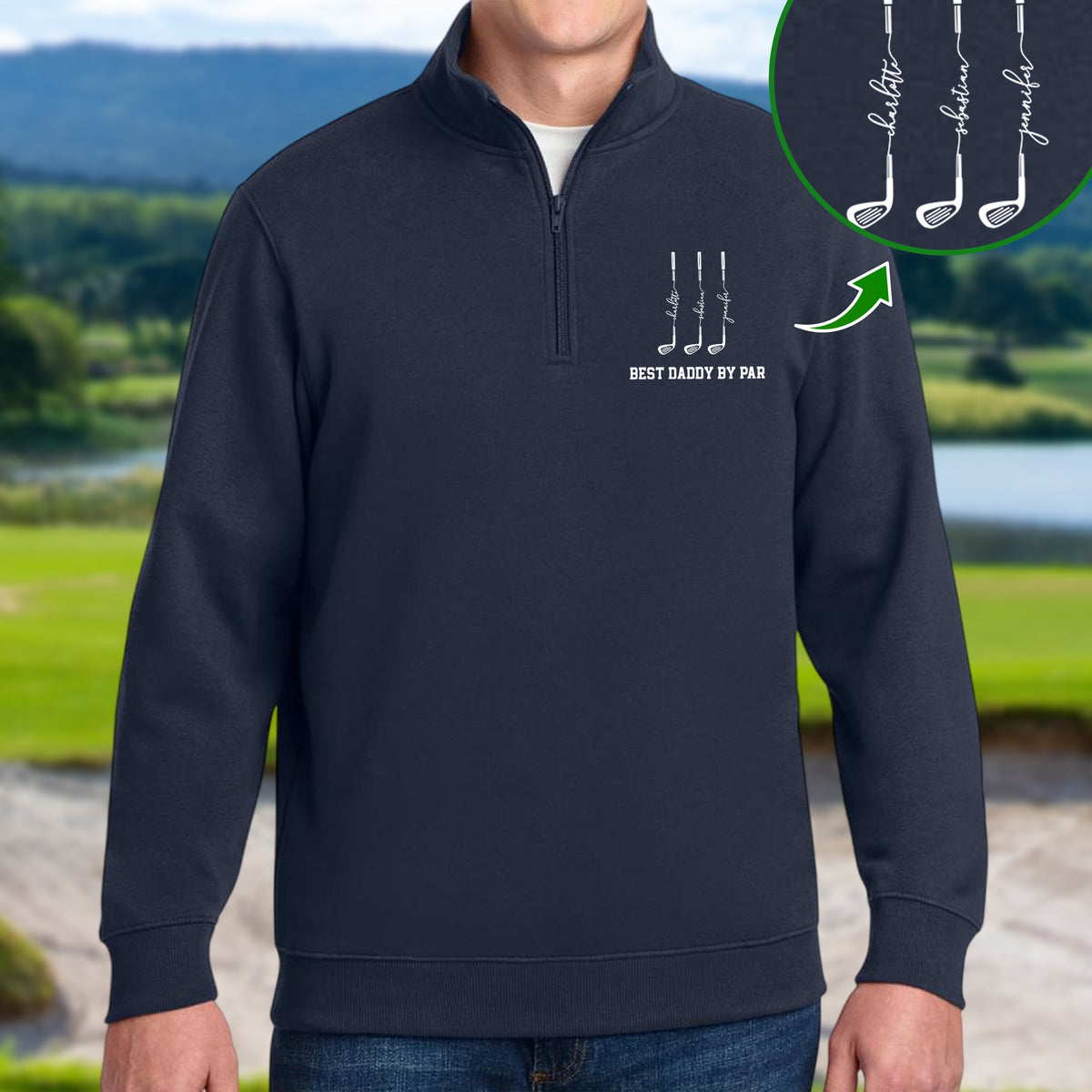 Custom Kid Names Best Dad By Par Printed Quarter Zip Sweater - Gift for Golf Dad HO82 902350