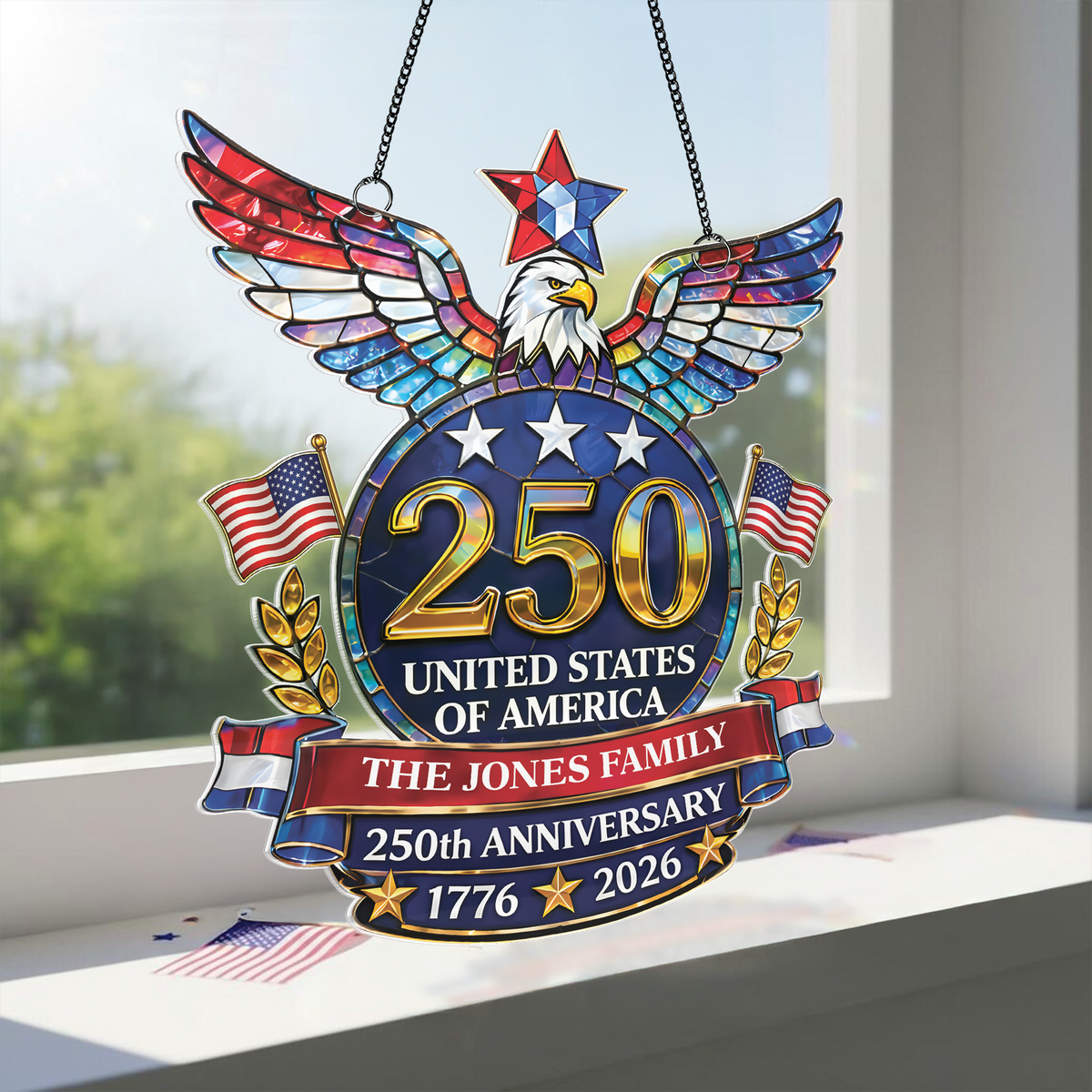 Custom Family Name America 250th Anniversary Acrylic Suncatcher CH07 910618