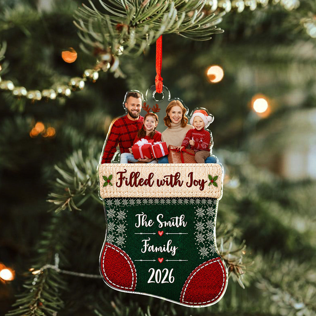 Custom Family Photo Christmas Stocking Acrylic Ornament, Personalized Holiday Keepsake LM32 669867