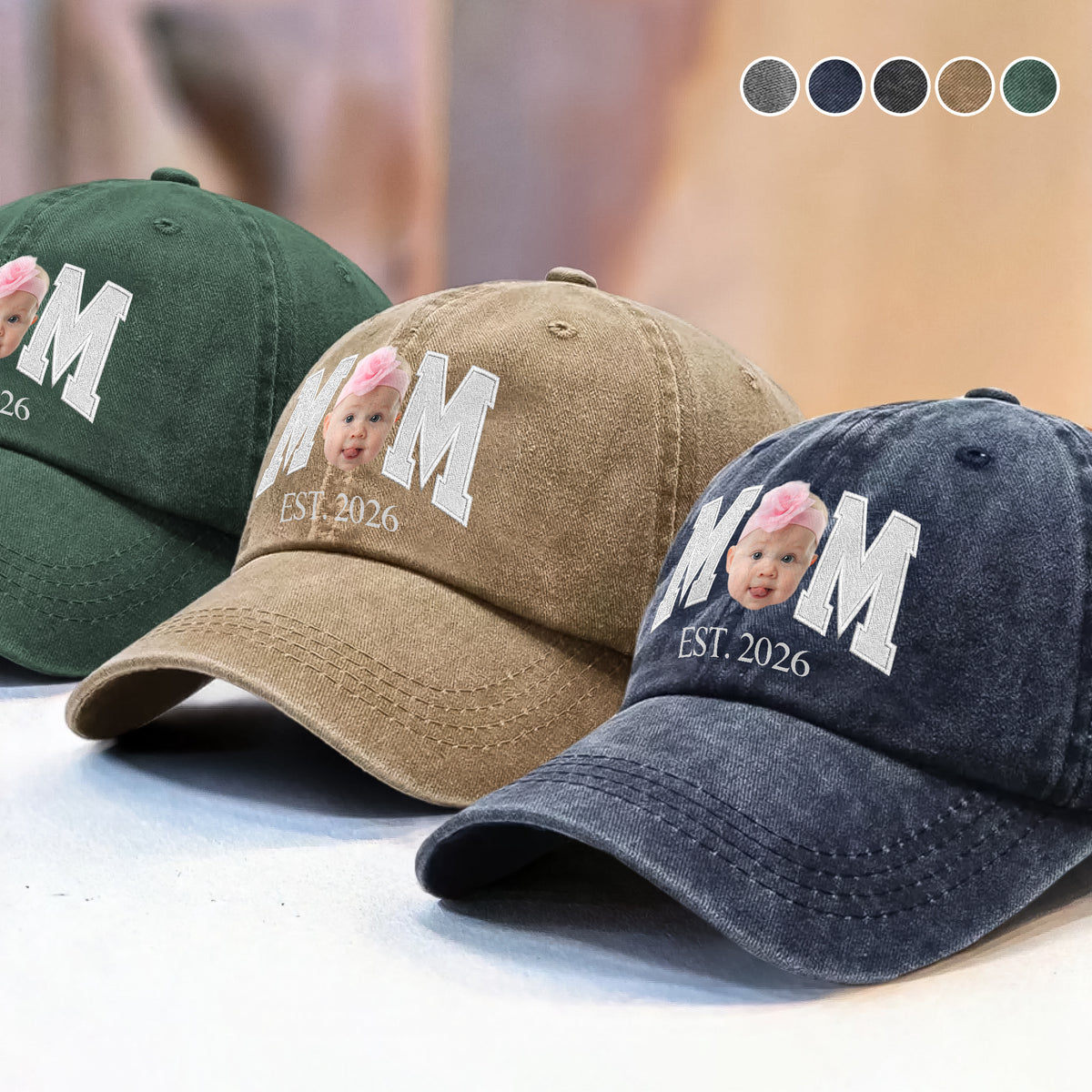 Custom Photo Face Dad Est. Washed Denim Baseball Cap HA75 921350