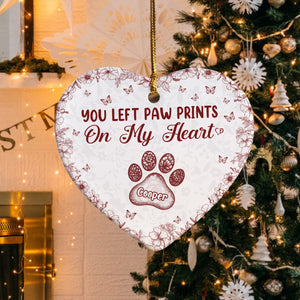 You Left Paw Prints On My Heart Personalized Dog Cat Memorial Heart Shaped Ceramic Ornament CH07 896992