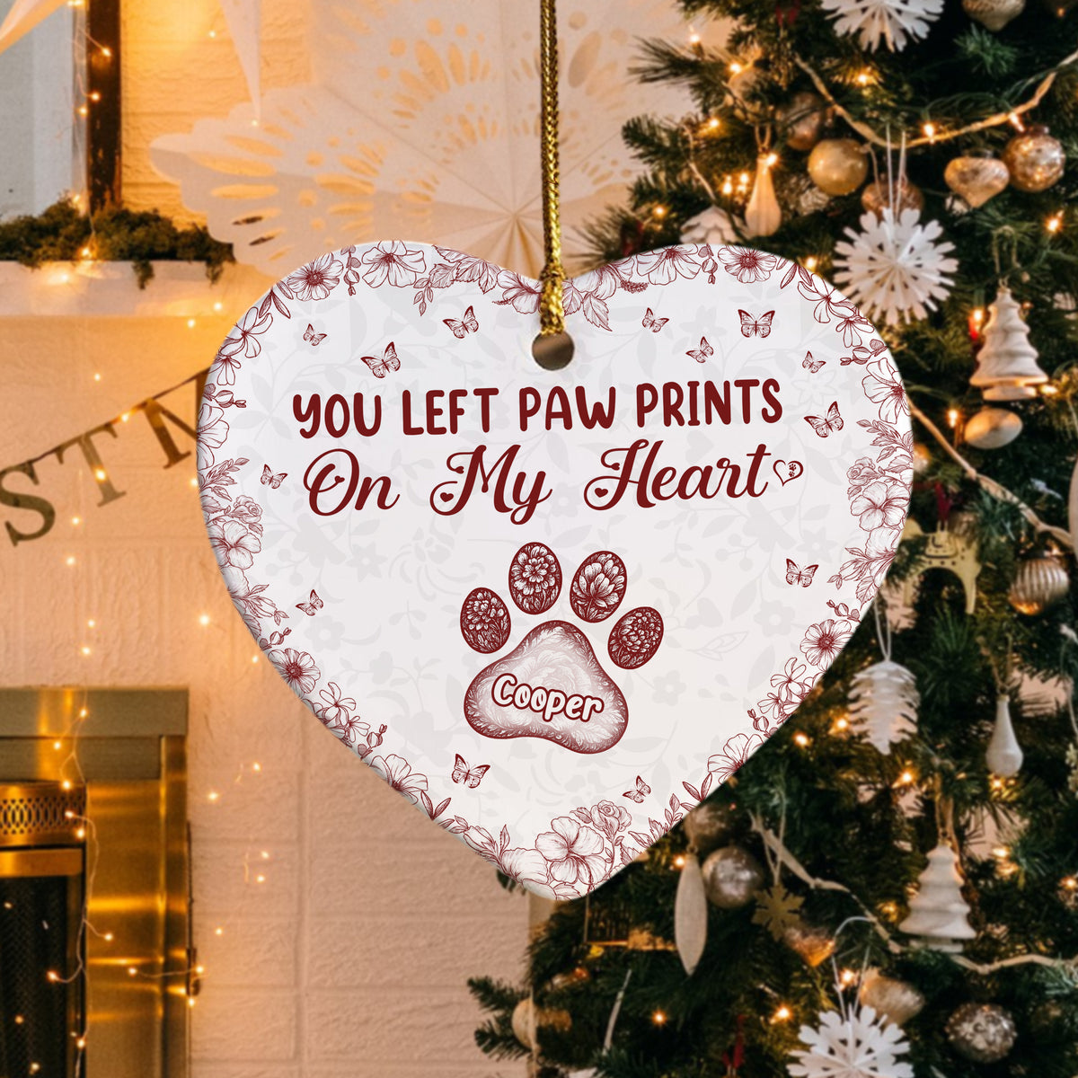 You Left Paw Prints On My Heart Personalized Dog Cat Memorial Heart Shaped Ceramic Ornament CH07 896992