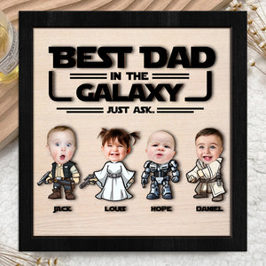 Custom Kid Photo Best Dad In The Galaxy Square Wooden Plaque With Stand LM32 893479