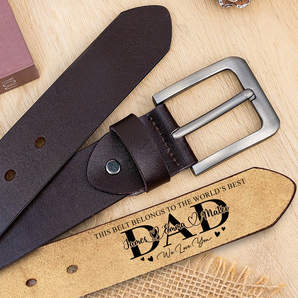 Custom Kid Names This Belt Belongs To The World’s Best Dad Leather Belt - Personalized Gift for Father LM32 899789