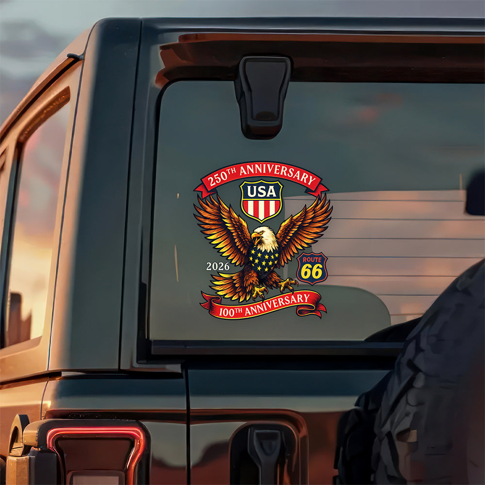 Celebrate America 250 & Honoring 100 Years of Route 66 Car Window Decal Sticker CH07 910496